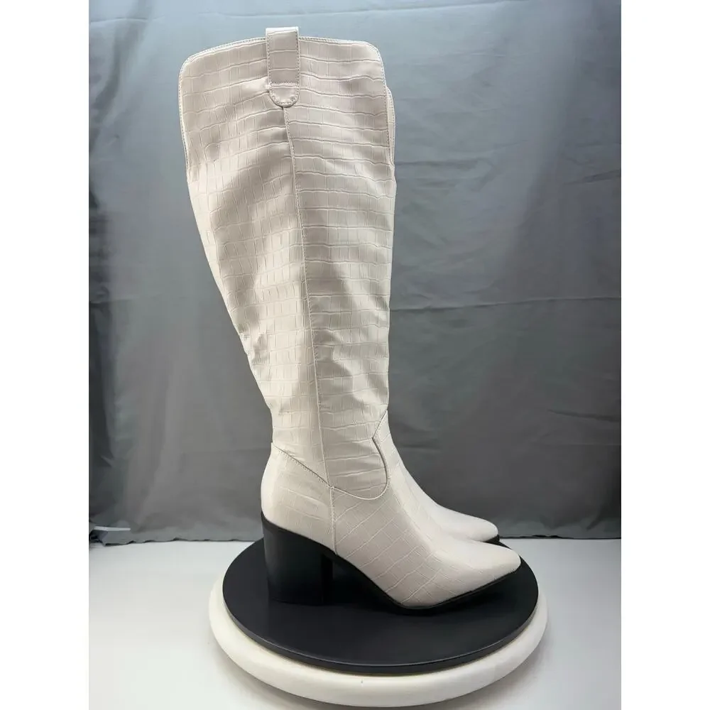 Journee Collection Therese Womens 8.5 Extra Wide Calf Stacked‎ Bone White Boots